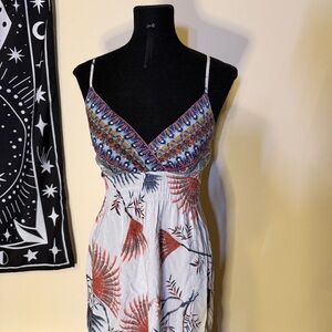 Tropical Floral S/M Halter Maxi Dress Open Back Tie Waist Boho Beachwear Y2K